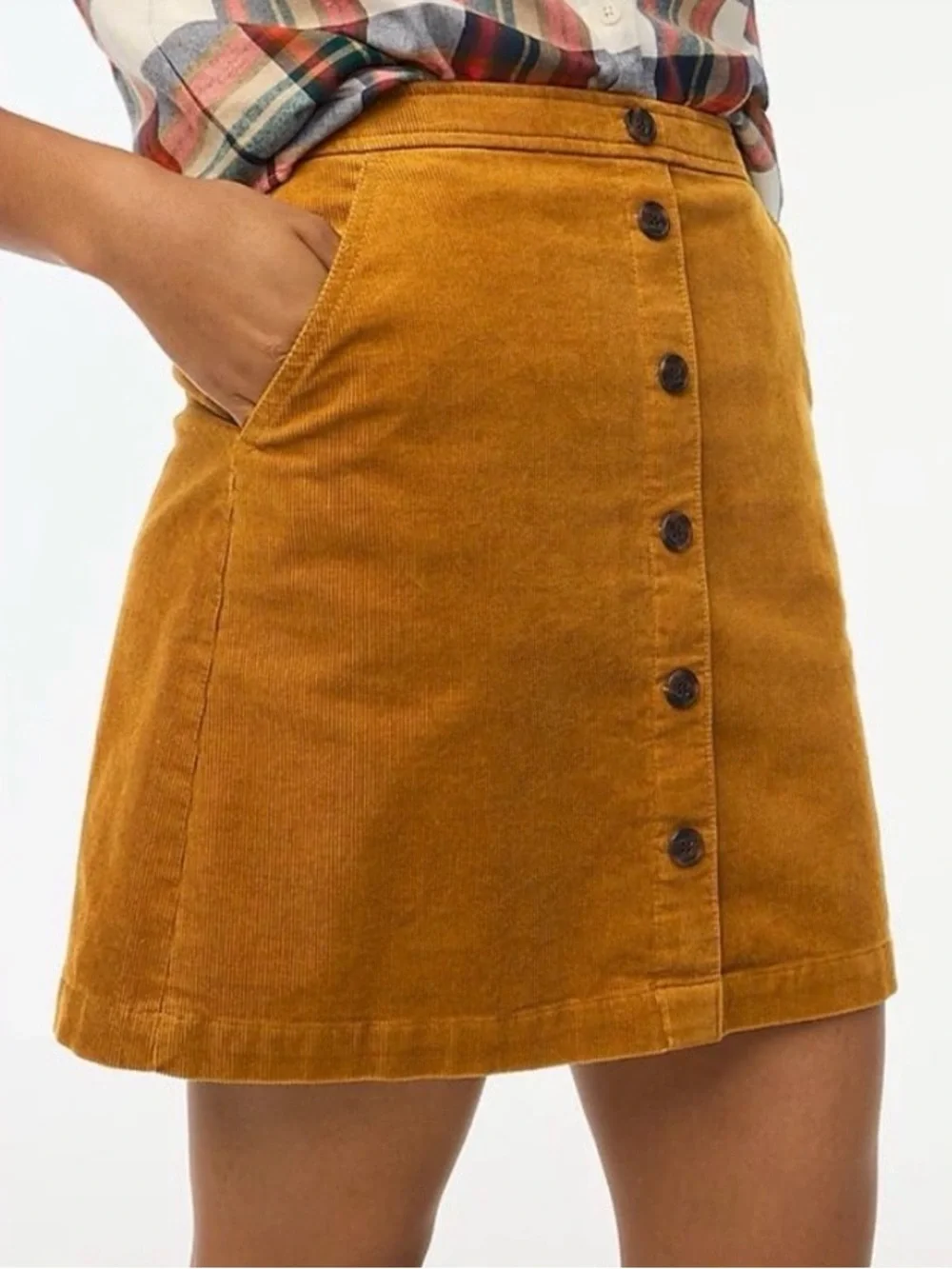 J. Crew Corduroy Button-Front A-Line Mini Skirt - Mustard